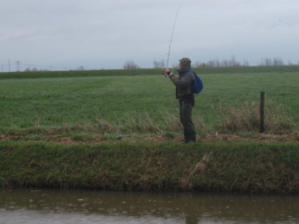 Jan in actie nadat hij eerst een flinke haas uit zijn leger had verjaagd.